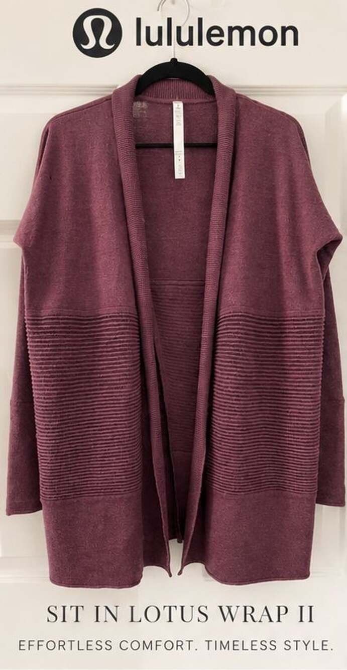 Lululemon Sit In Lotus Wrap II Merino Wool Open Cardigan Burgundy Size 6